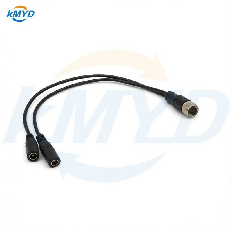 M12 4 Pin Female Waterproof Connector to DC 5521 Female Jack 1 to 2 Splitte