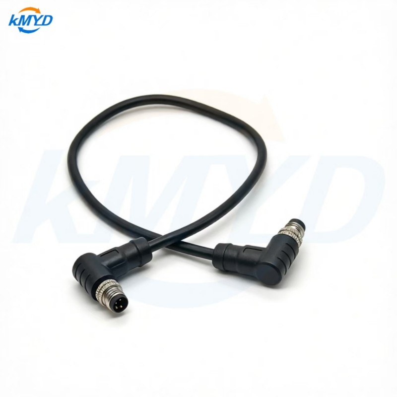 M8 4 Pin Right Angle Connector Overmolded Junction