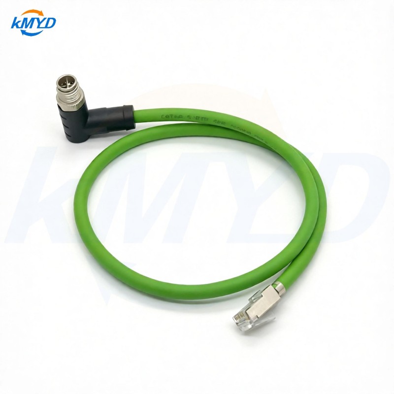 M12 8 Pin X-Coded 90° Right Angle Male to RJ45 Overmolded Ethernet Cable